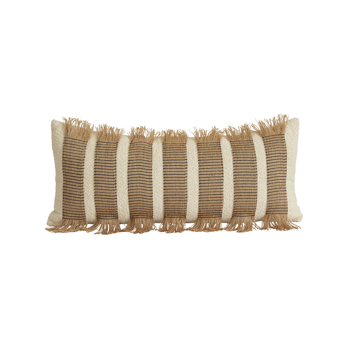 Rectangular Cushion Cover Woven Stripes Fringe Concealed Zipper