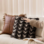 Rectangular Decorative Pillow Faux Fur Chevron Polyester Filled