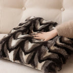 Rectangular Decorative Pillow Faux Fur Chevron Polyester Filled