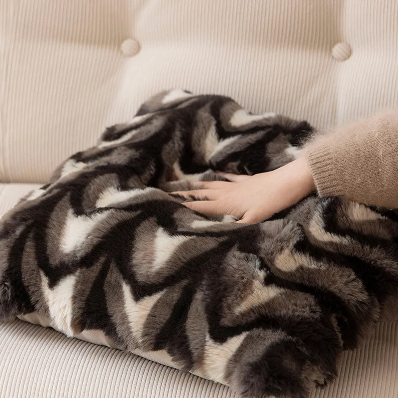 Rectangular Decorative Pillow Faux Fur Chevron Polyester Filled