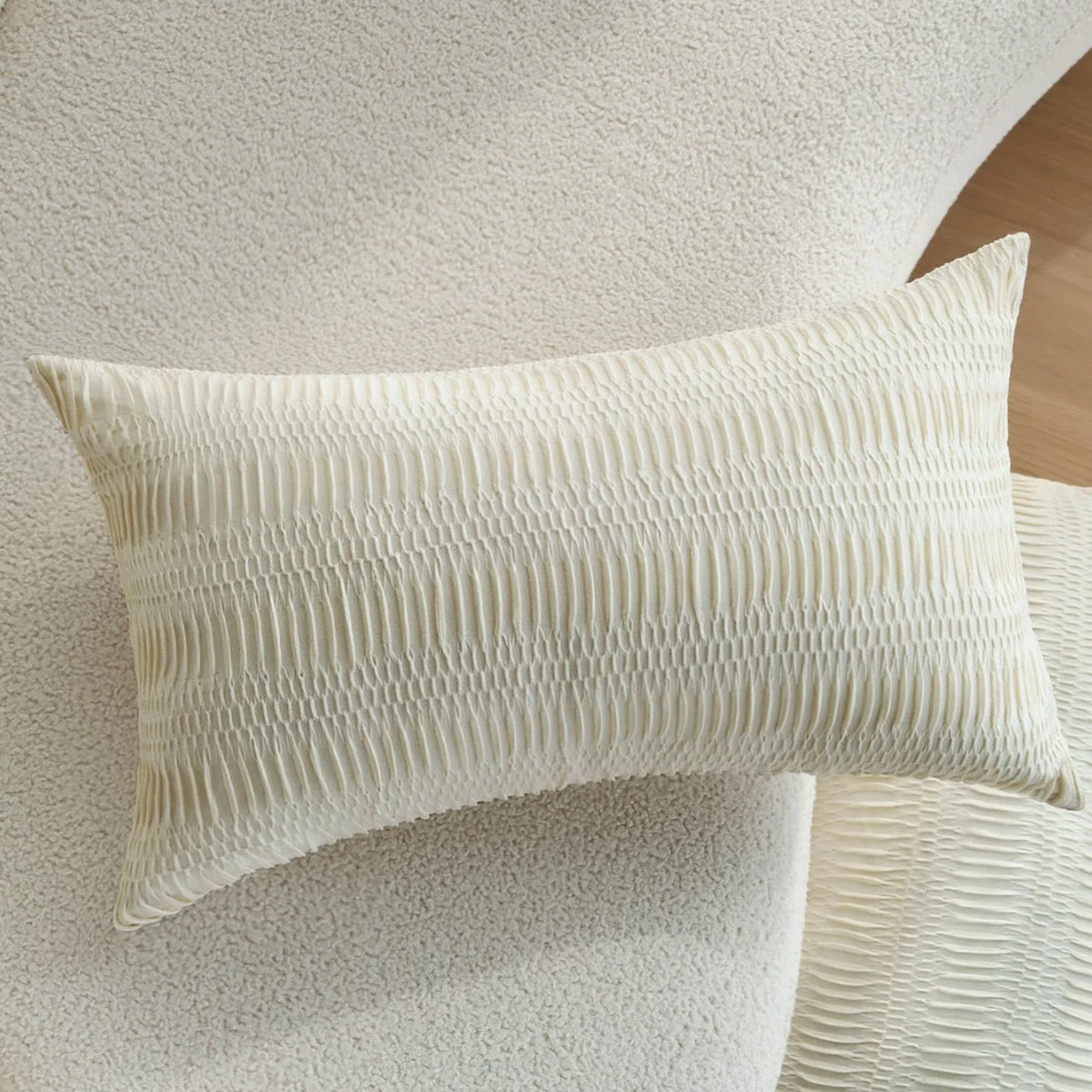 Rectangular Lumbar Cushion Cover Gathered Pleat Velvety Polyester Concealed Zipper