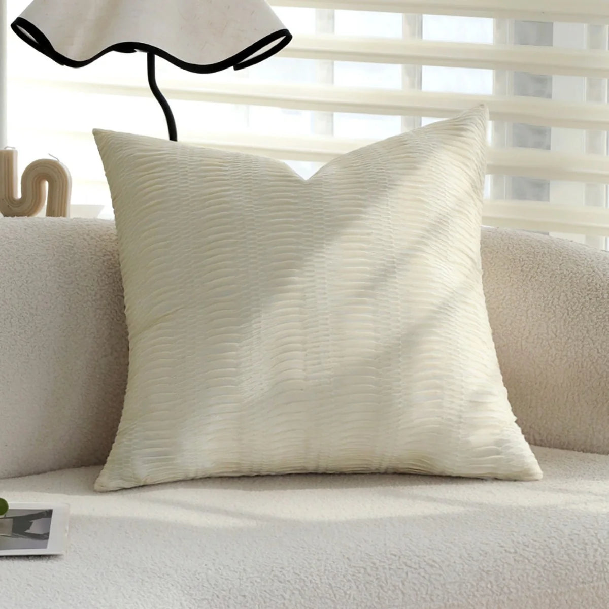 Rectangular Lumbar Cushion Cover Gathered Pleat Velvety Polyester Concealed Zipper