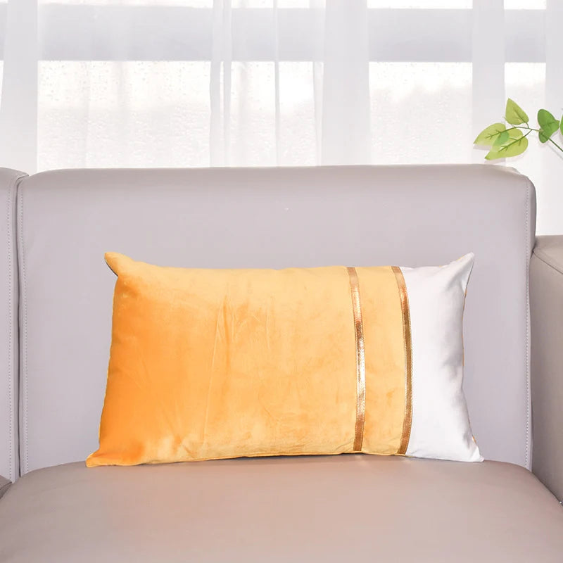 Rectangular Lumbar Cushion Cover Velvet Blend Double Gold Bands
