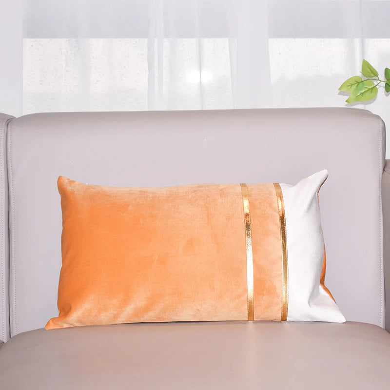 Rectangular Lumbar Cushion Cover Velvet Blend Double Gold Bands