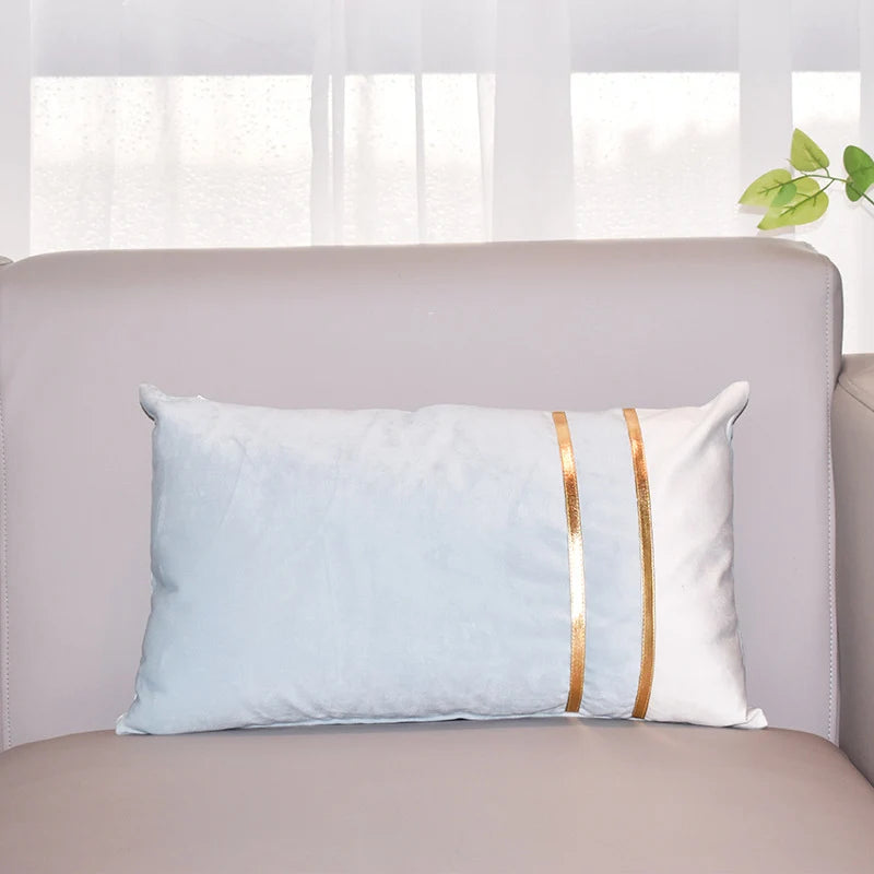 Rectangular Lumbar Cushion Cover Velvet Blend Double Gold Bands