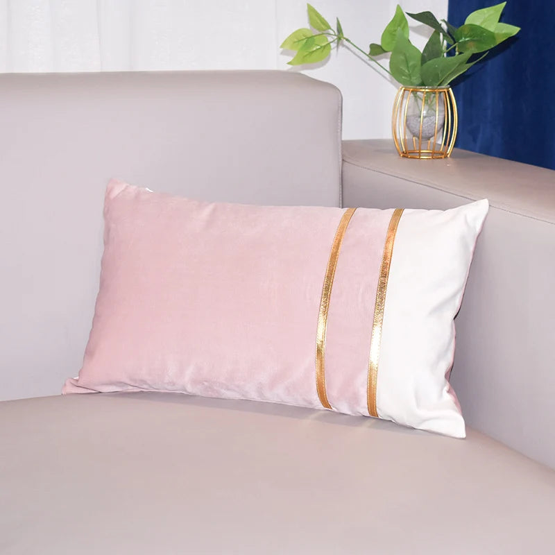 Rectangular Lumbar Cushion Cover Velvet Blend Double Gold Bands