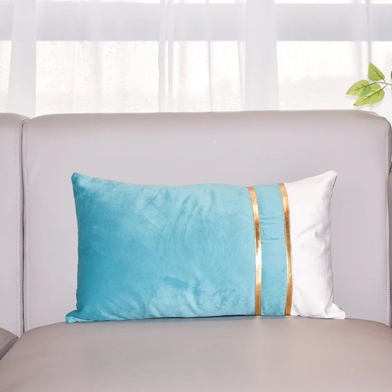 Rectangular Lumbar Cushion Cover Velvet Blend Double Gold Bands