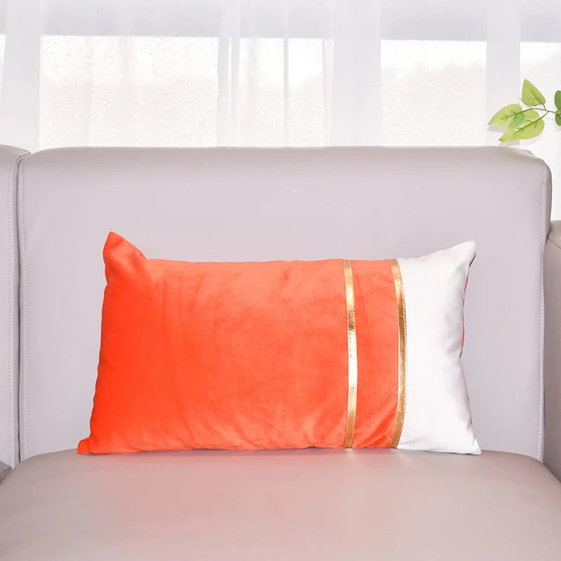 Rectangular Lumbar Cushion Cover Velvet Blend Double Gold Bands