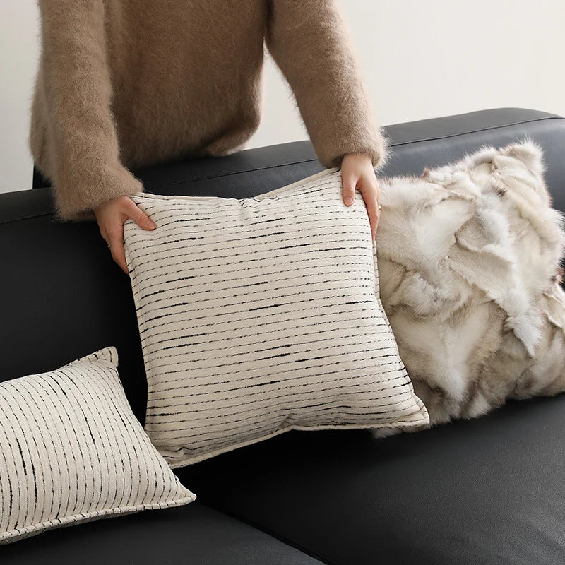 Rectangular Lumbar Pillow Linen Texture Removable Cover