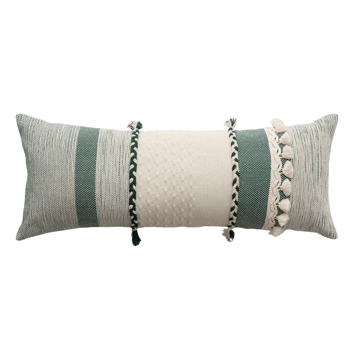 Rectangular Lumbar Pillow Woven Texture Braided Bands & Tassels