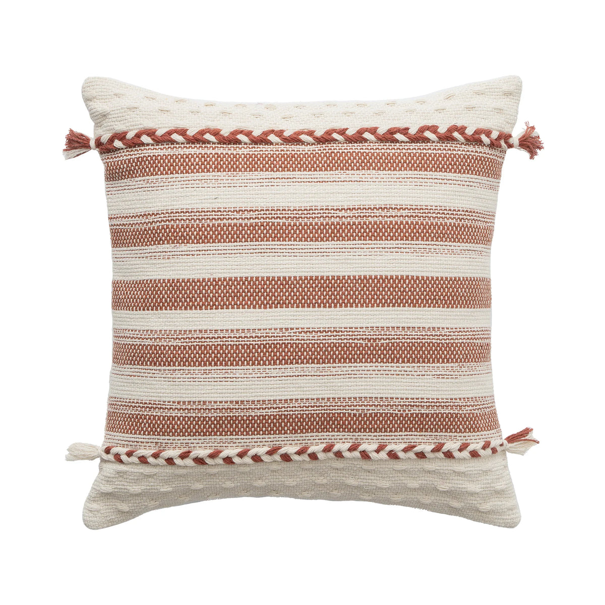 Rectangular Lumbar Pillow Woven Texture Braided Bands & Tassels
