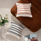 Rectangular Lumbar Pillow Woven Texture Braided Bands & Tassels