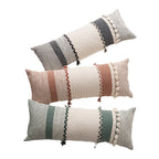 Rectangular Lumbar Pillow Woven Texture Braided Bands & Tassels