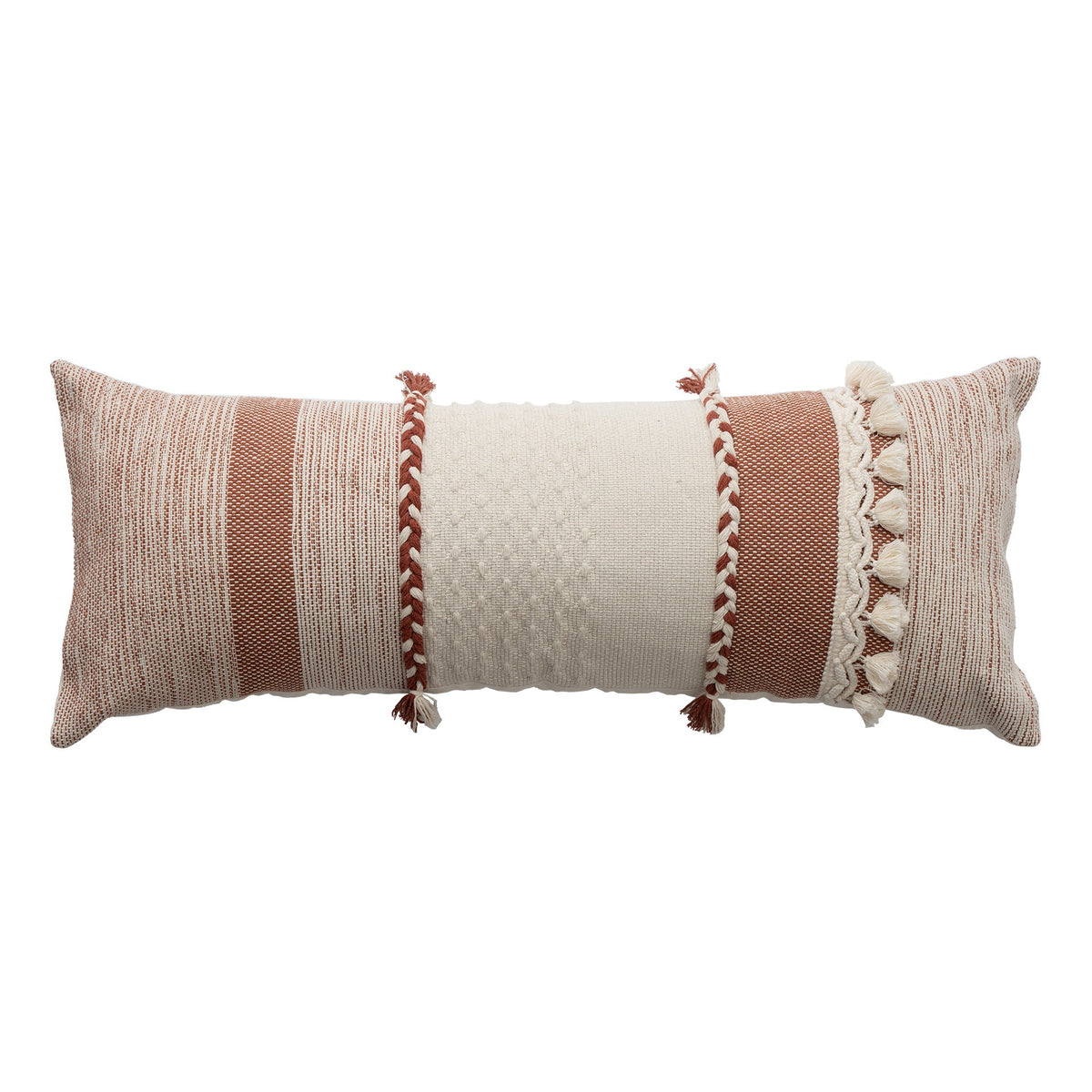 Rectangular Lumbar Pillow Woven Texture Braided Bands & Tassels