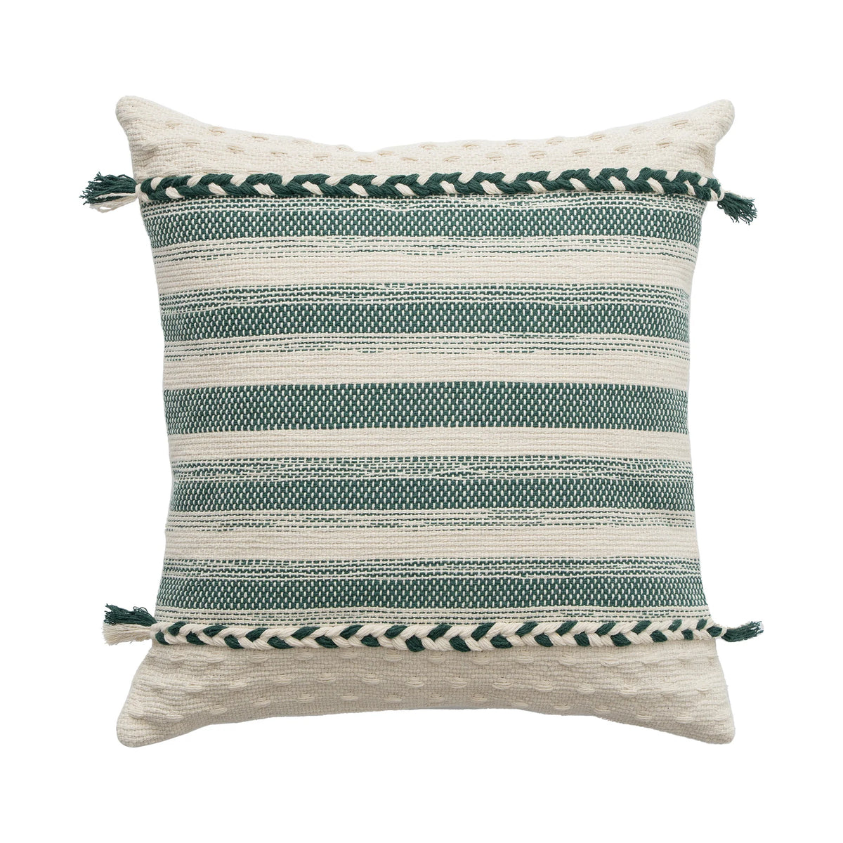 Rectangular Lumbar Pillow Woven Texture Braided Bands & Tassels
