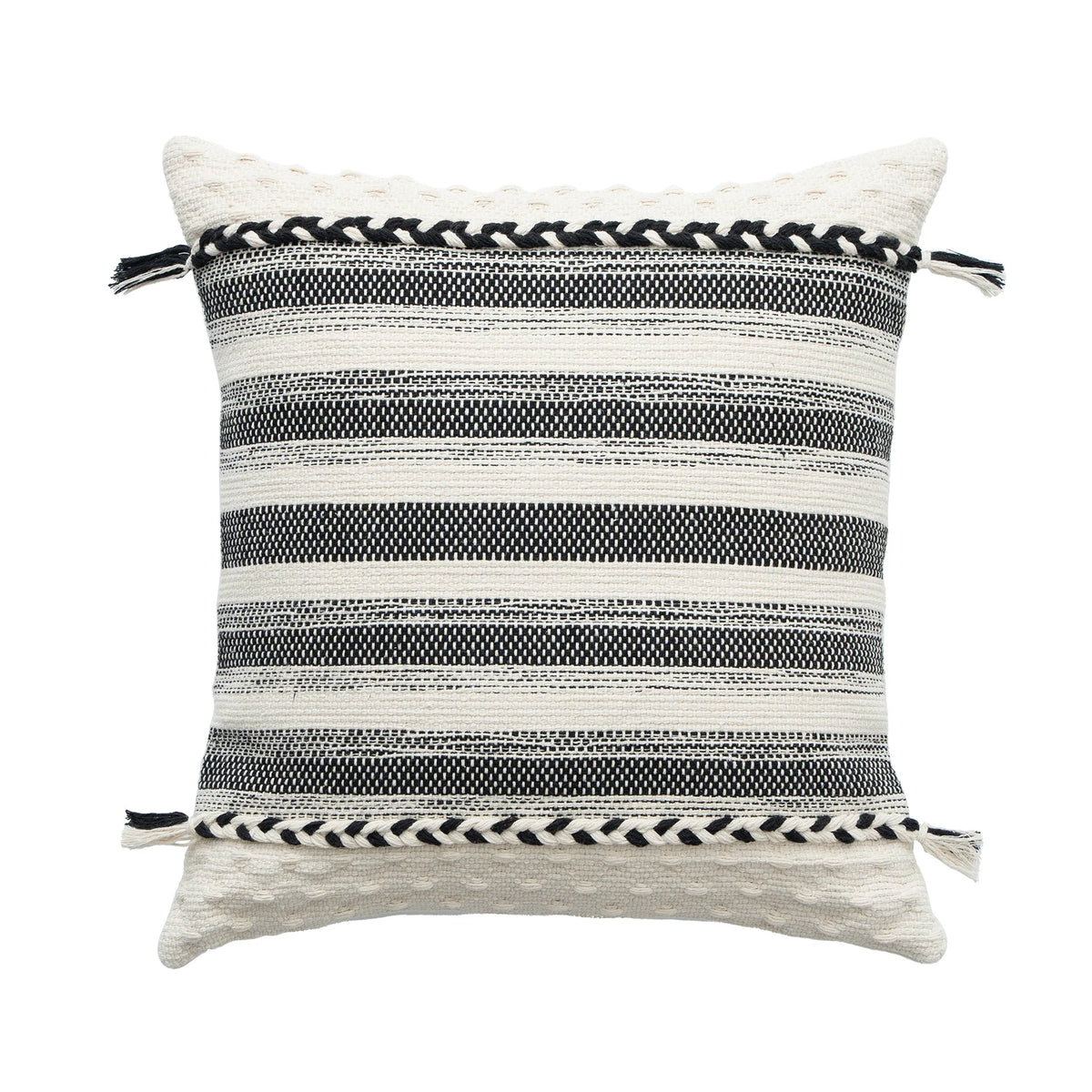 Rectangular Lumbar Pillow Woven Texture Braided Bands & Tassels