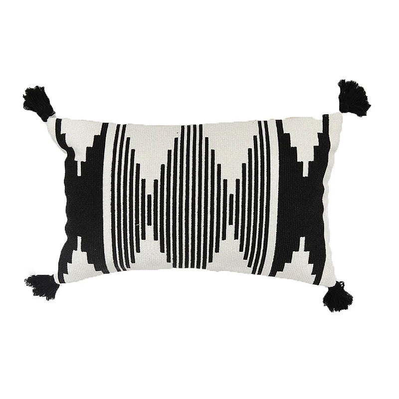 Rectangular Pillow Cover Ethnic Jacquard Tassels Concealed Zipper