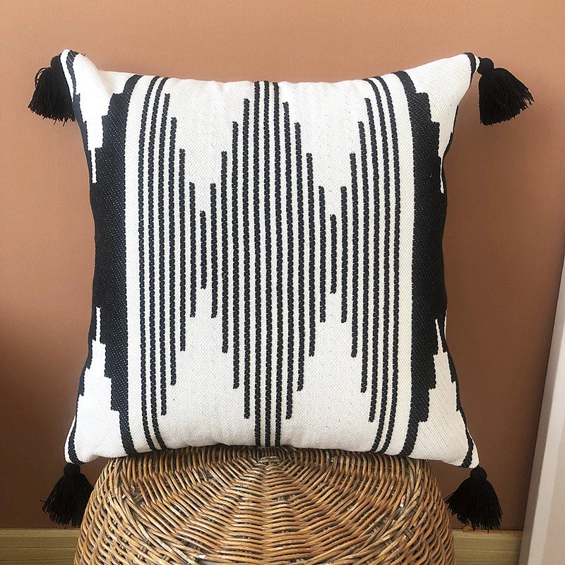 Rectangular Pillow Cover Ethnic Jacquard Tassels Concealed Zipper
