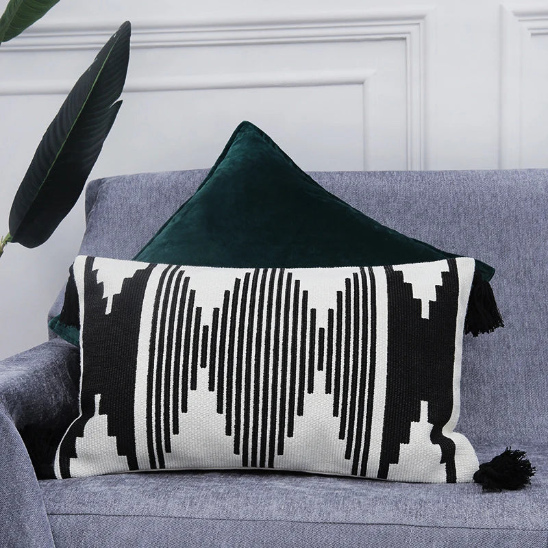 Rectangular Pillow Cover Ethnic Jacquard Tassels Concealed Zipper