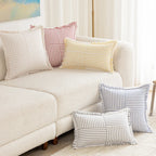 Rectangular Throw Pillow Striped Patchwork Fringed Edge