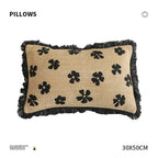 Rectangular Throw Pillow Woven Floral Tuft & Fringe Trim