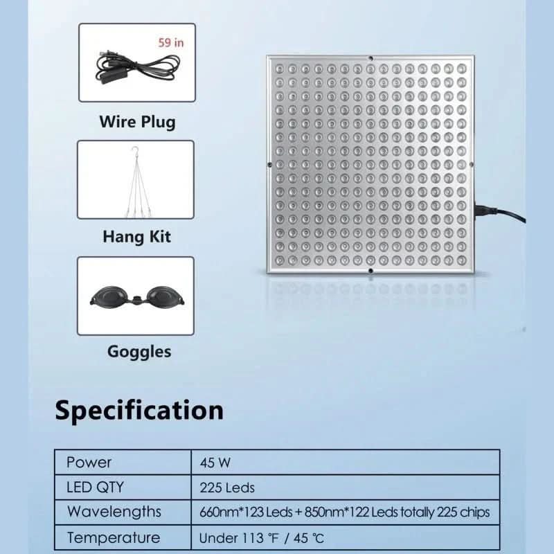Red Light Therapy Panel 225 LEDs Red & Infrared