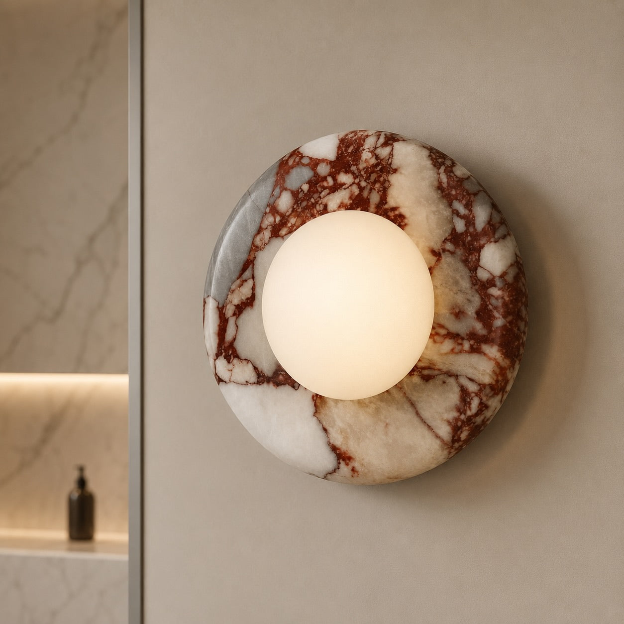 Red Marble Finish Metal Wall Sconce (LED Compatible)