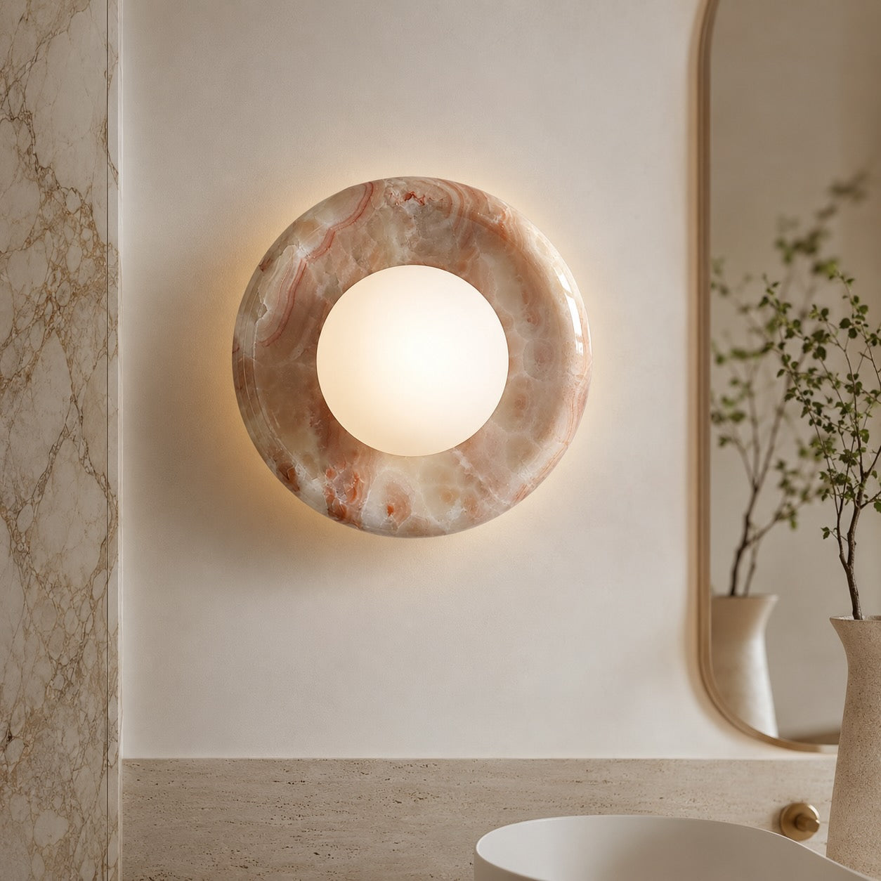 Red Marble Finish Metal Wall Sconce (LED Compatible)