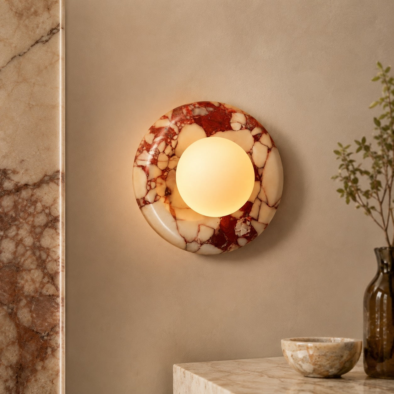 Red Marble Finish Metal Wall Sconce (LED Compatible)