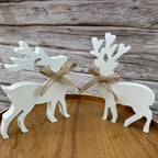 Reindeer Figurines Carved Wood Mantel & Tabletop Decor