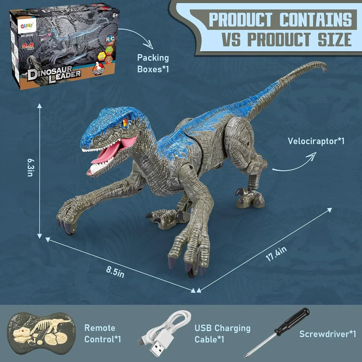 Remote Control Dinosaur Lifelike Movement & Sounds USB Charging
