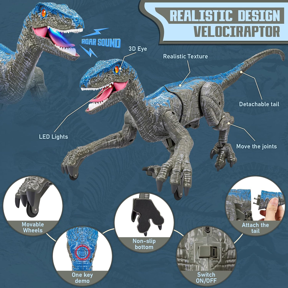 Remote Control Dinosaur Realistic Motion & Sound USB Rechargeable