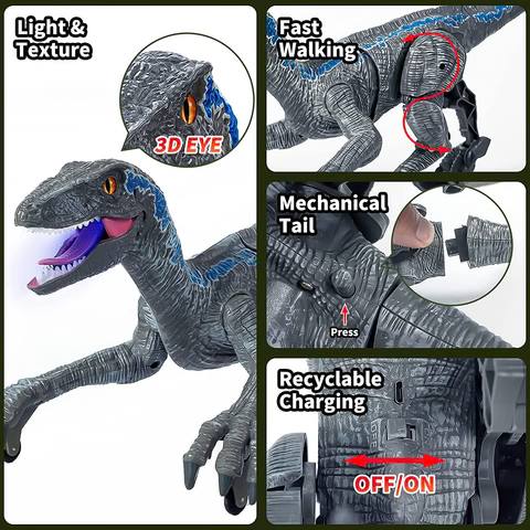 Remote Control Velociraptor Walking & Growling Glowing 3D Eyes