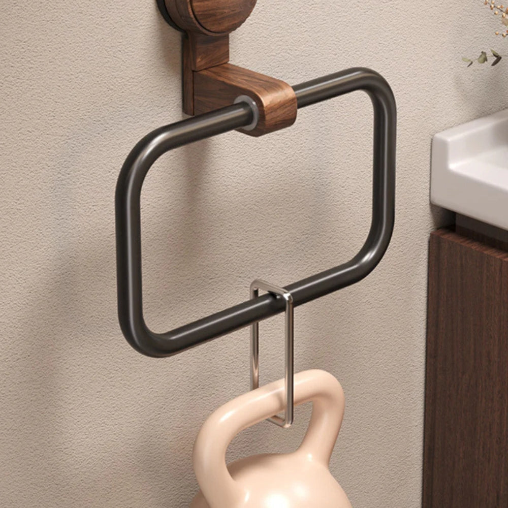 Removable Suction-Mount Wood & Aluminum Towel Rack