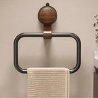 Removable Suction-Mount Wood & Aluminum Towel Rack