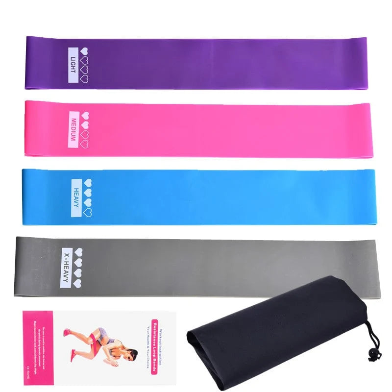 Resistance Band Set Four Levels Flat Loop Drawstring Bag