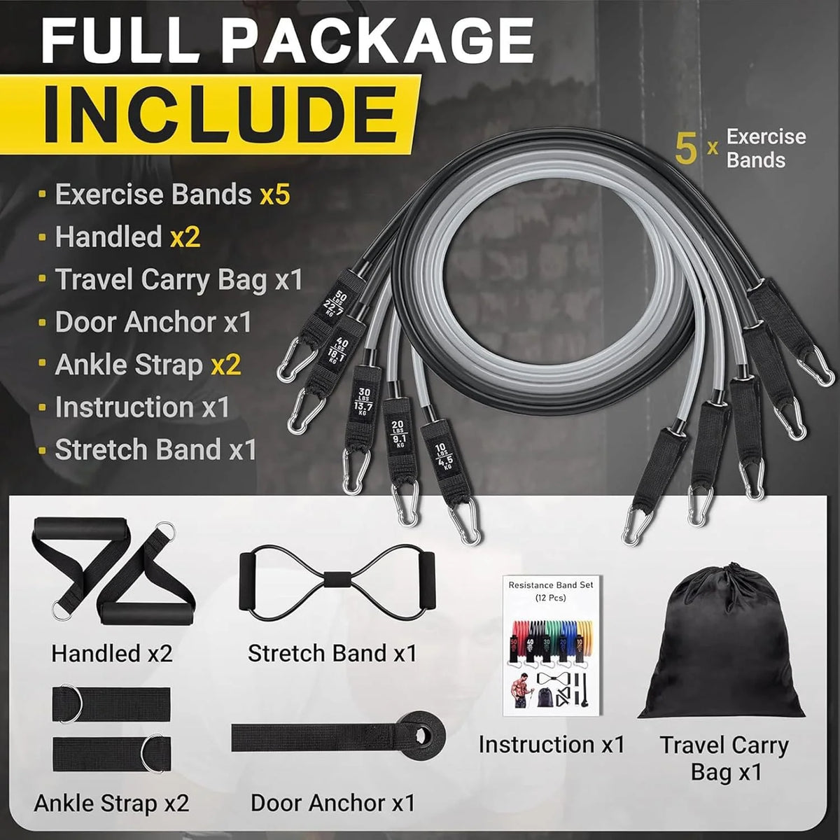 Resistance Band Set Up To 150 Lb Padded Handles