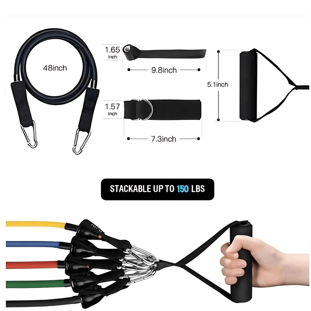 Resistance Bands Set Adjustable Levels 11-Piece Kit