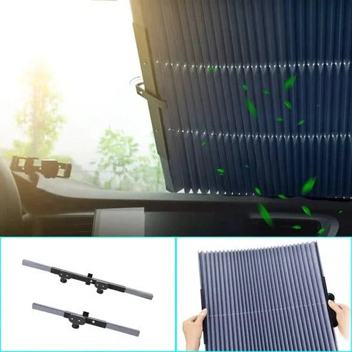 Retractable Car Sunshade Reflective Aluminum Adjustable 59-79 Inch Fit
