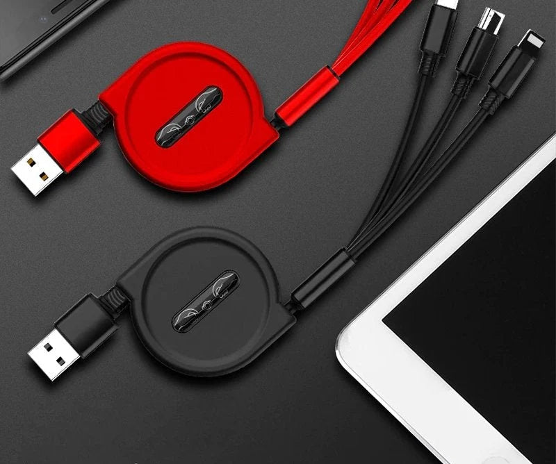 Retractable Charging Cable 3-in-1 Lightning USB-C Micro USB