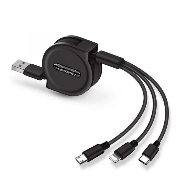 Retractable Charging Cable 3-in-1 Lightning USB-C Micro USB