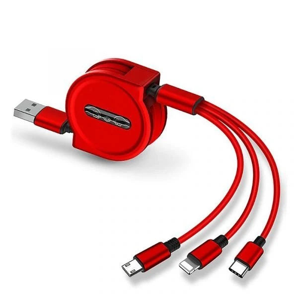 Retractable Charging Cable 3-in-1 Lightning USB-C Micro USB