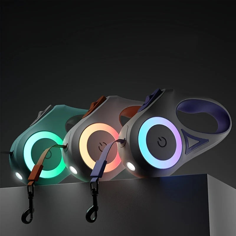 Retractable Dog Leash Built-In LED Light & One-Hand Brake