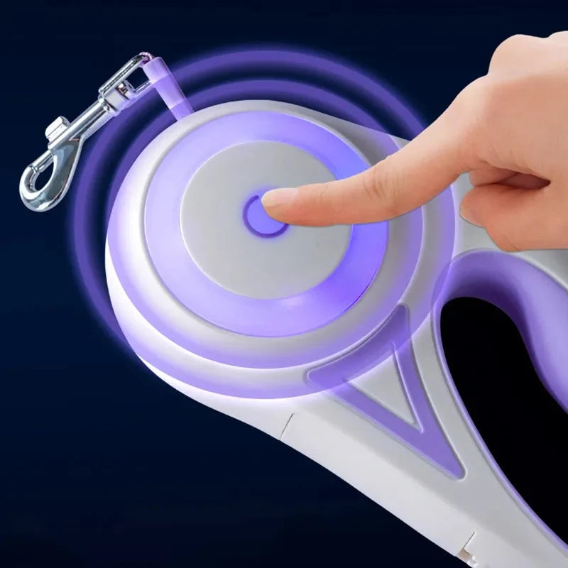 Retractable Dog Leash Built-In LED Light & One-Hand Brake