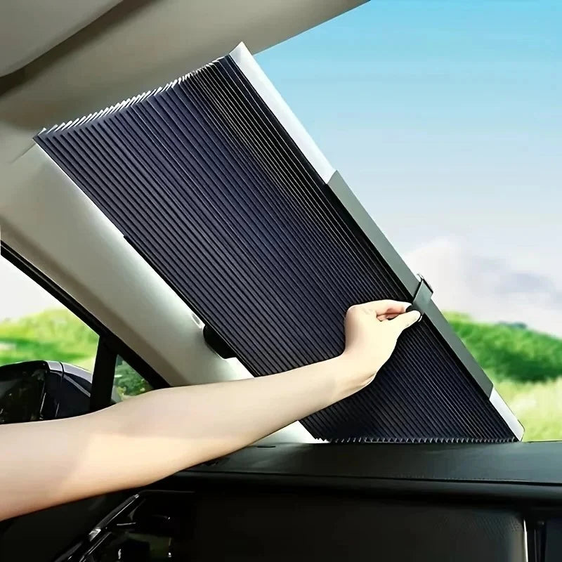 Retractable Windshield Sunshade One-Hand Operation Reflective Adjustable 59-79 In