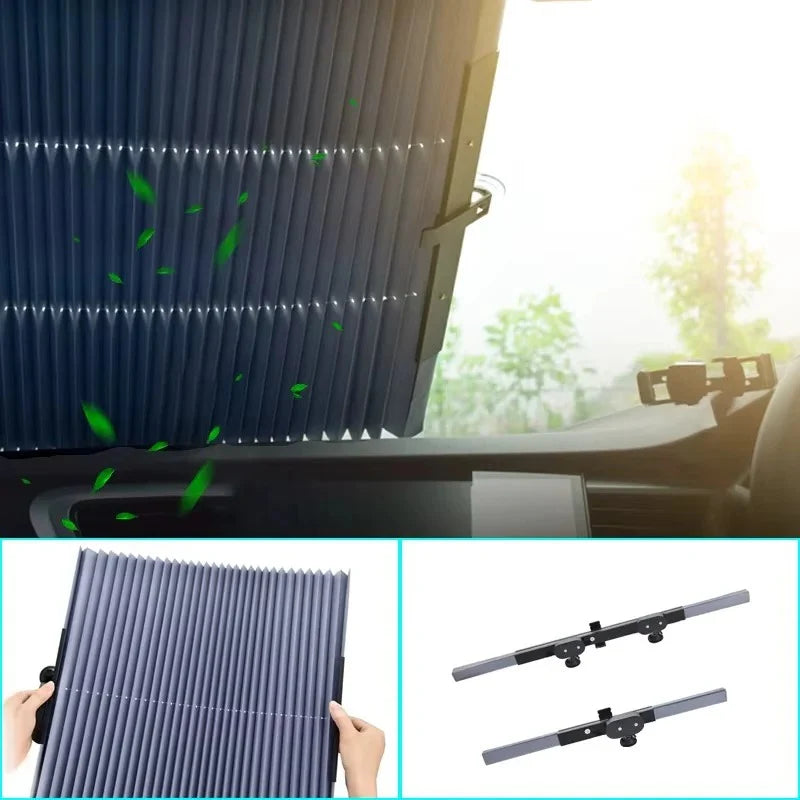 Retractable Windshield Sunshade One-Hand Operation Reflective Adjustable 59-79 In