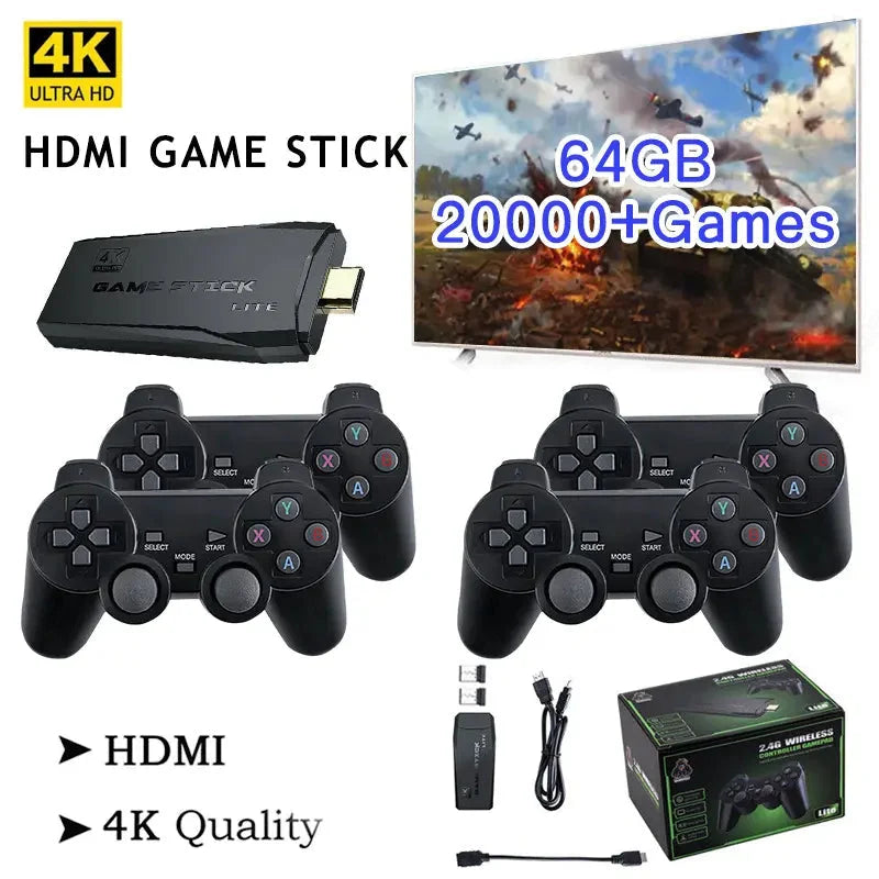 Retro HDMI Game Stick 4K Preloaded Games & Wireless Controllers