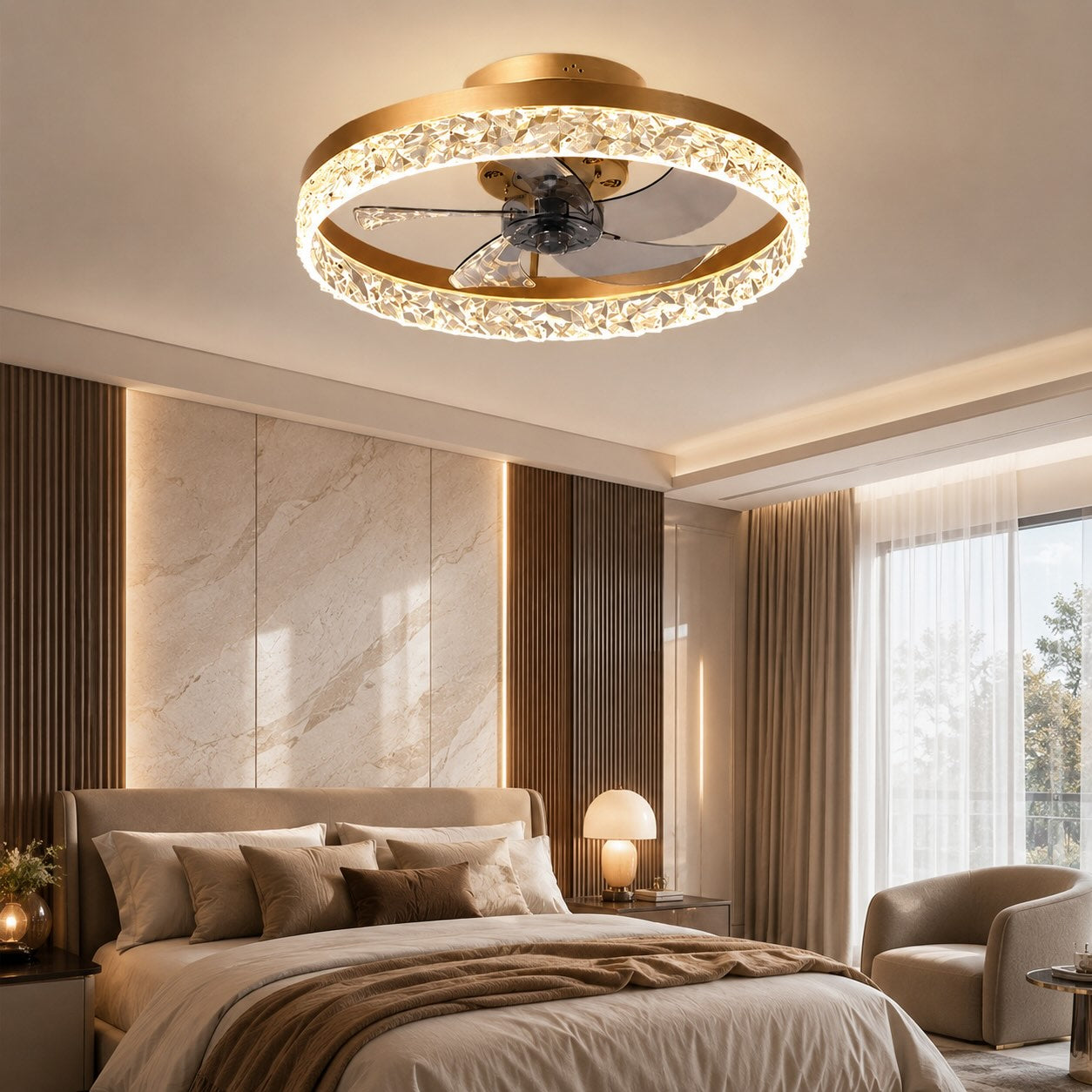 Retro Tri-Color LED 3-Speed Flush Mount Ceiling Fan