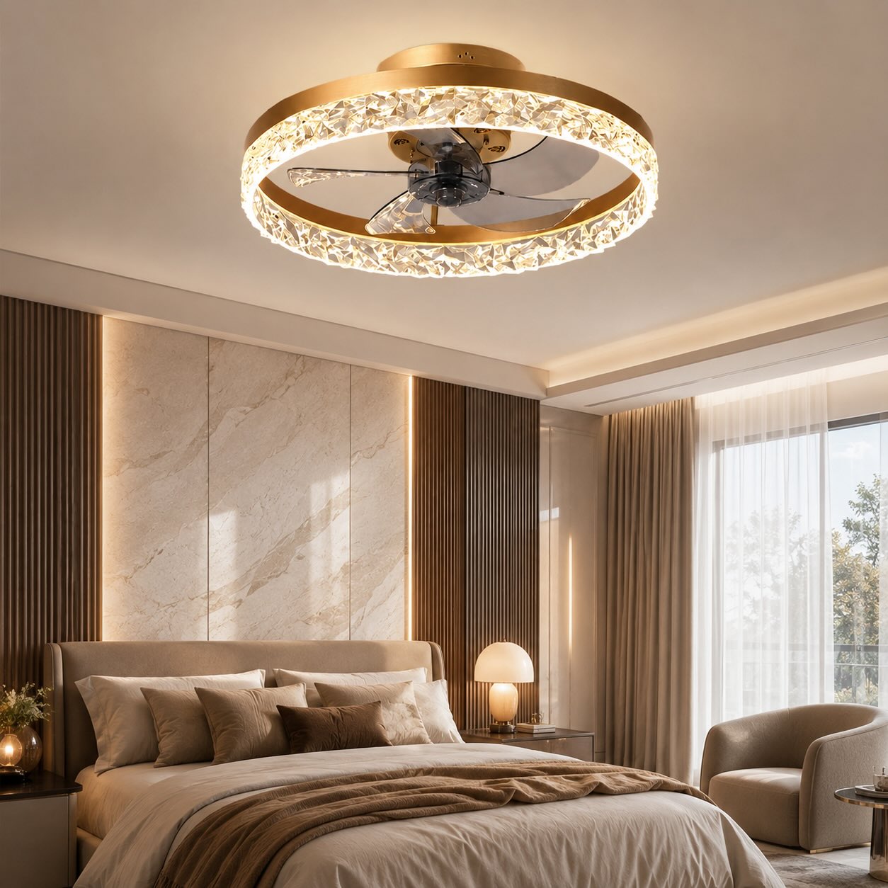 Retro Tri-Color LED 3-Speed Flush Mount Ceiling Fan