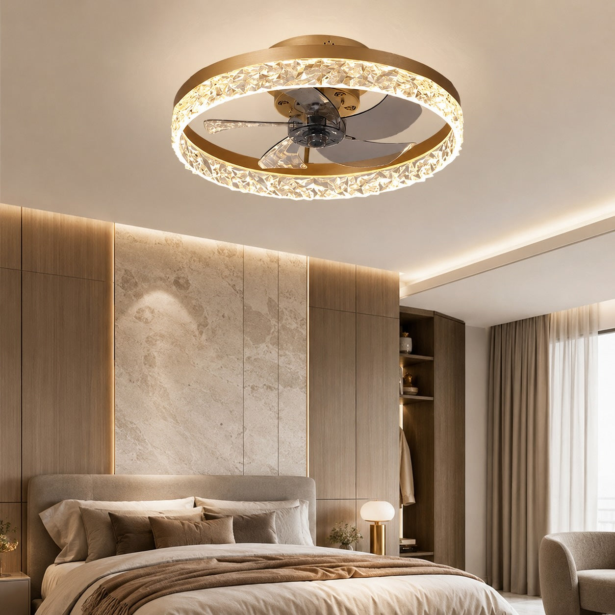 Retro Tri-Color LED 3-Speed Flush Mount Ceiling Fan